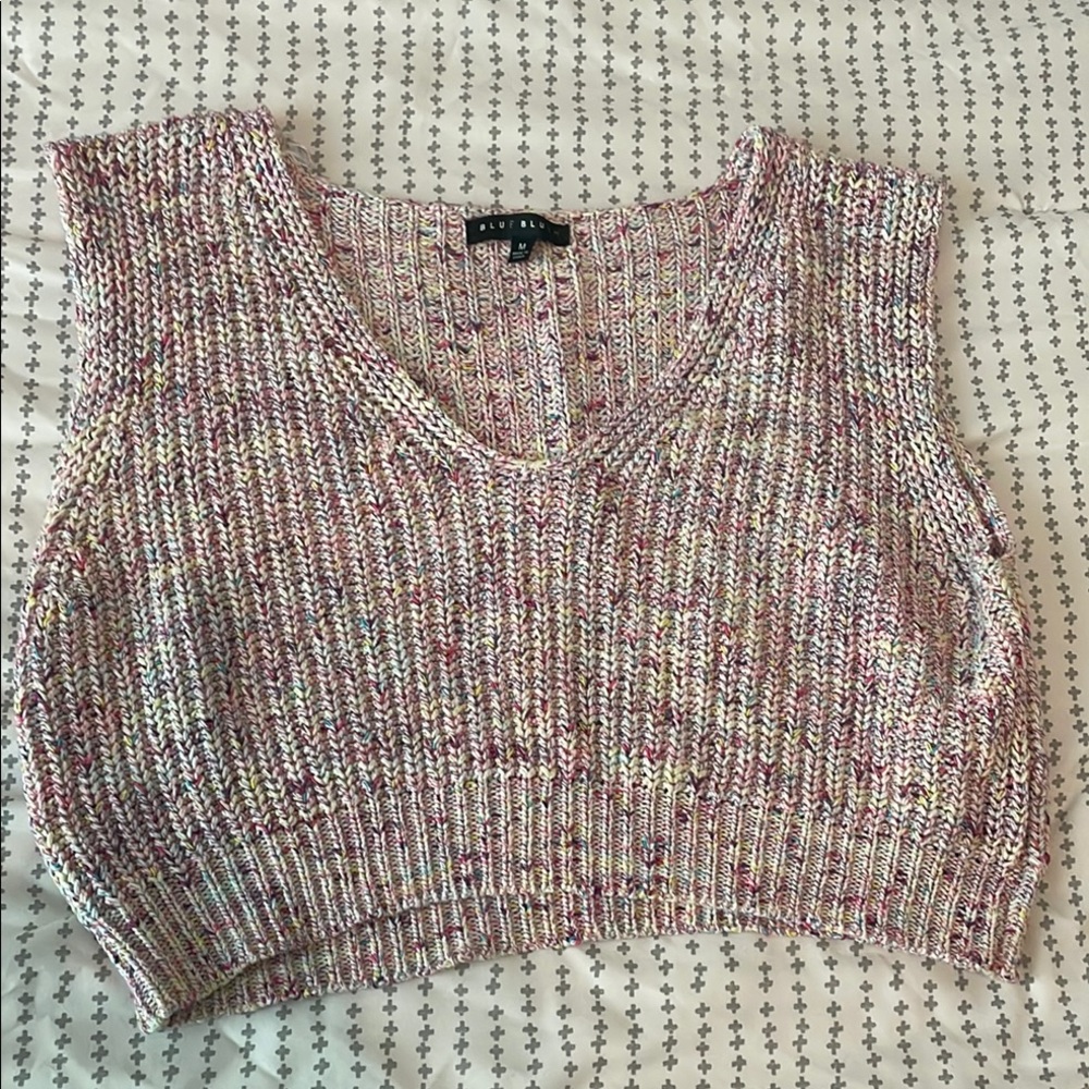 Blue Blush Pink Ribbed Sleeveless Crop Tank Top